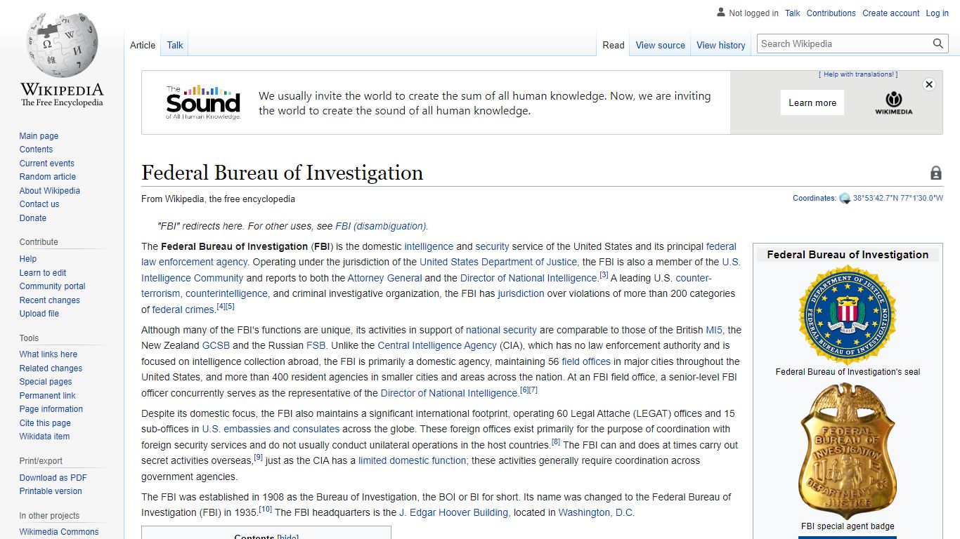 Federal Bureau of Investigation - Wikipedia